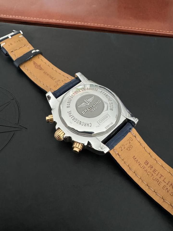 Breitling Chronomat 44 SALE 10/10 RARE 1 OWNER 18 K “ROSE” GOLD BLUE ALLIGATOR STRAP
