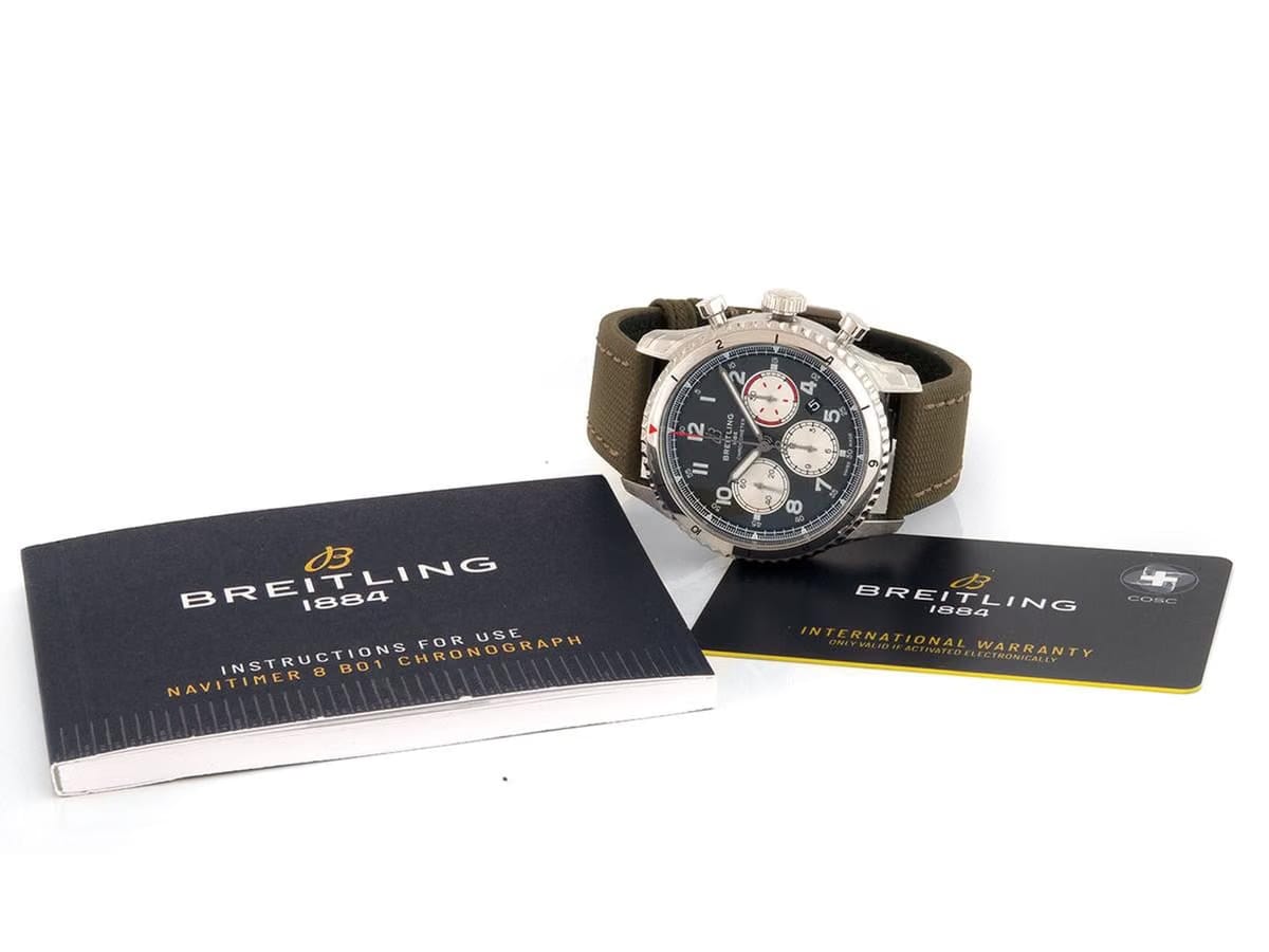 Breitling Aviator 8 B01 Chrono 43mm Steel on Strap Green B+P 2022 NEW