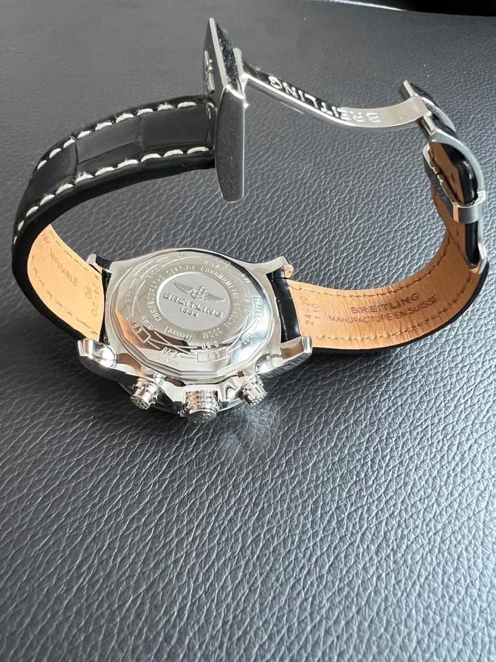 Breitling Super Avenger IINEW & LUXURY - Volcano Black ALLIGATOR strap & folding clasp