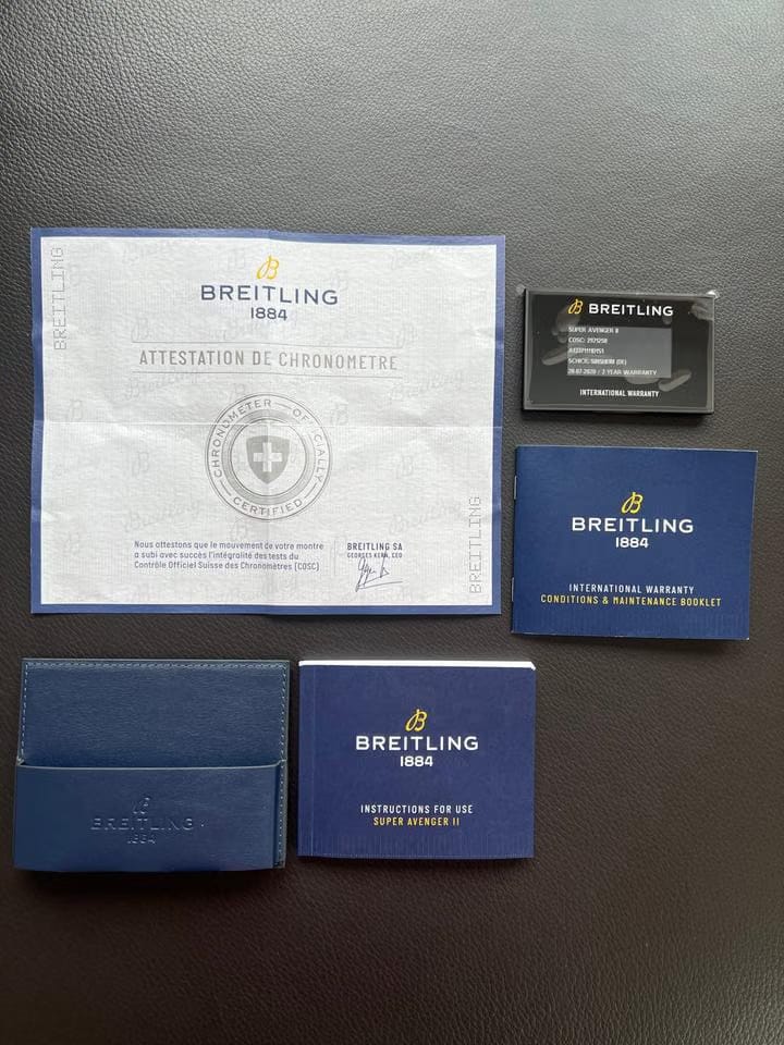 Breitling Super Avenger IINEW & LUXURY - Volcano Black ALLIGATOR strap & folding clasp