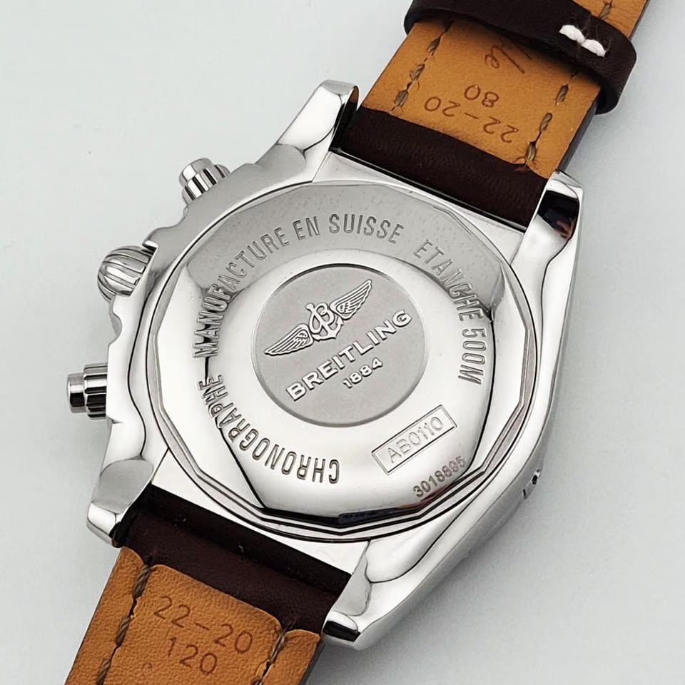 Breitling Chronomat 44orologio uomo / quadrante argentato sierra / cassa acciaio / cinturino pelle marrone - REF. AB011012/G684/437 X