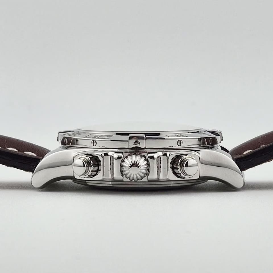 Breitling Chronomat 44orologio uomo / quadrante argentato sierra / cassa acciaio / cinturino pelle marrone - REF. AB011012/G684/437 X