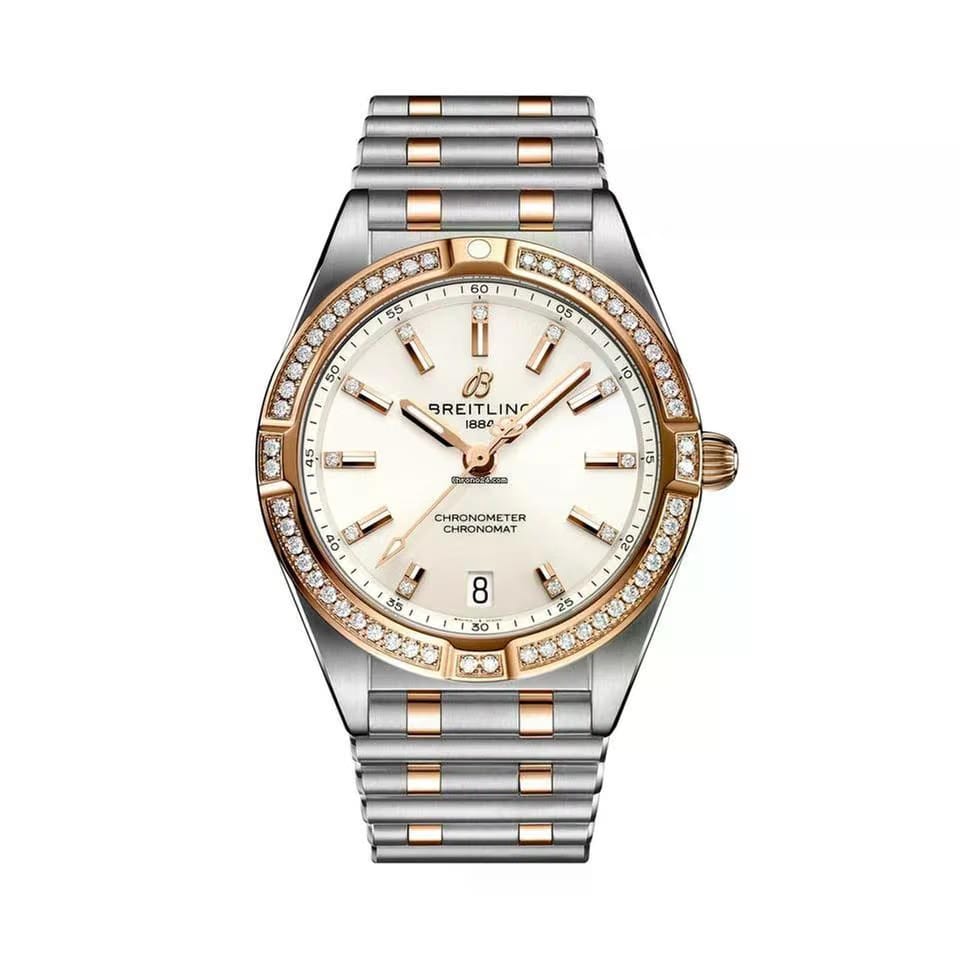 Breitling Chronomat32 - Rose Gold Steel - Silver with Factory Diamonds 99% UNWORN Box & Papers 2024