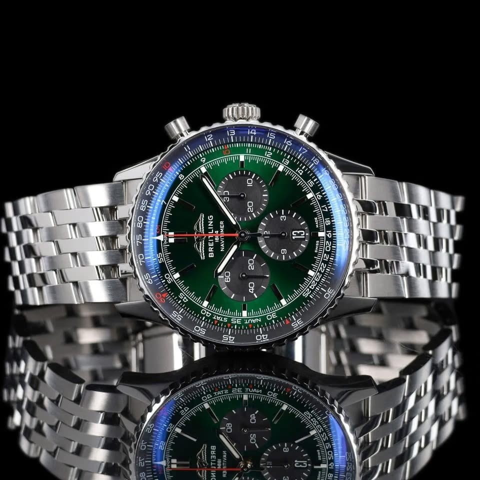 Breitling Navitimer 1 B01 Chronograph Green Dial Bracelet AB0137 Box and Papers