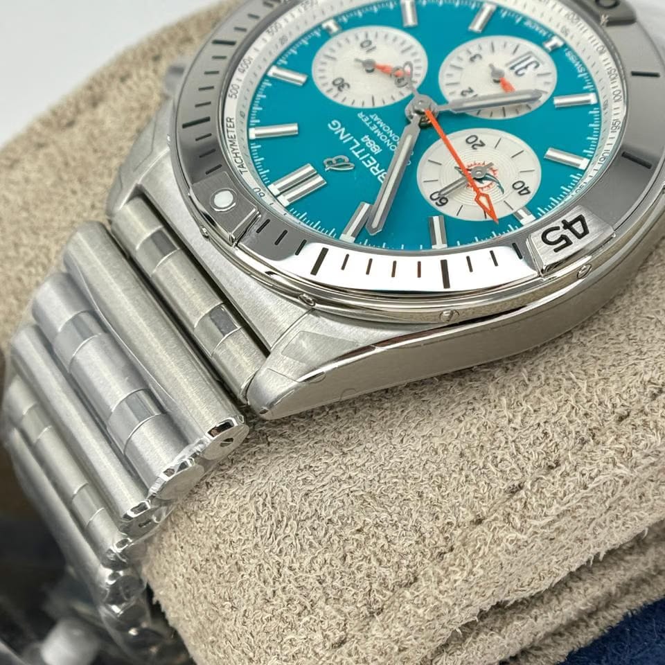Breitling Chronomat 42 B01 42 Steel Automatic Teal Blue Dial White Subdials NFL Miami Dolphins Edition FULL SET BOX PAPERS MINT CONDITION