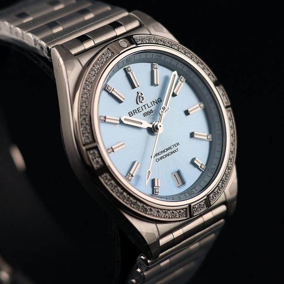 Breitling Chronomat 36 New 03/25 Full Set Ice Blue and Diamonds Chronomat Automatic 36