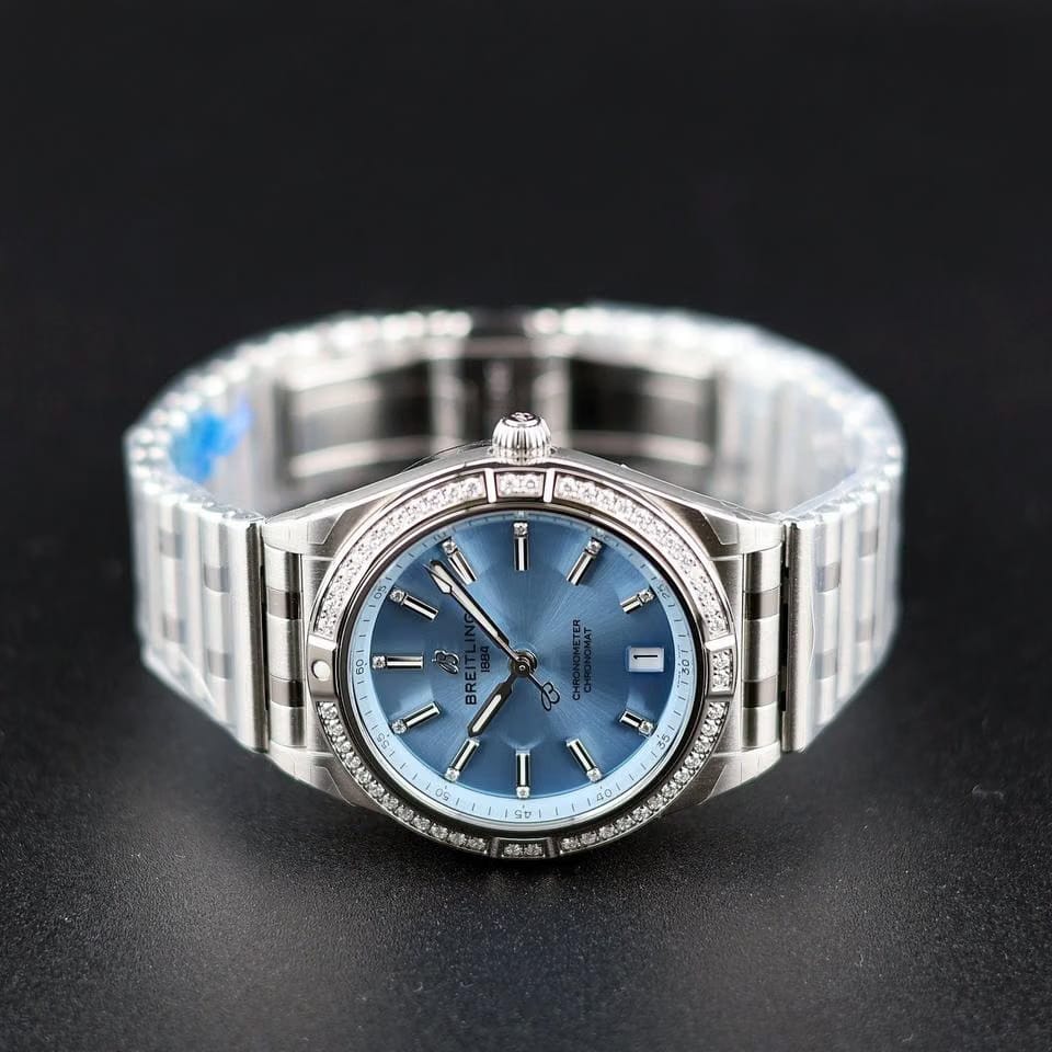 Breitling Chronomat 36 New 03/25 Full Set Ice Blue and Diamonds Chronomat Automatic 36