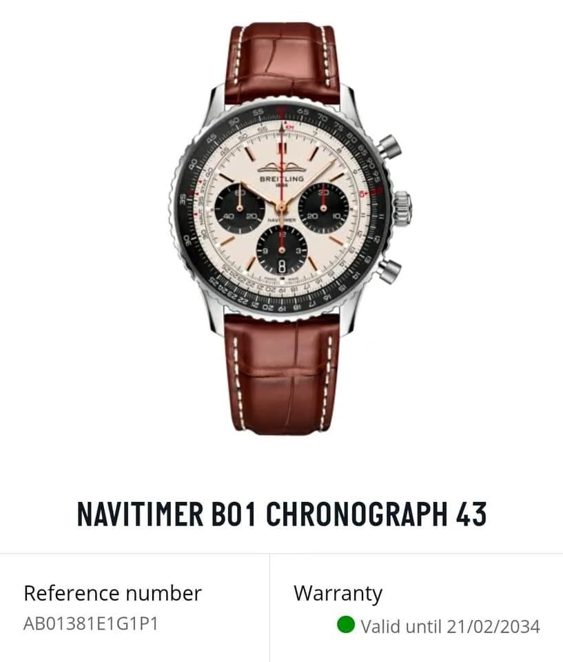 Breitling Navitimer 1 B01 Chronograph43 Warranty till 2034