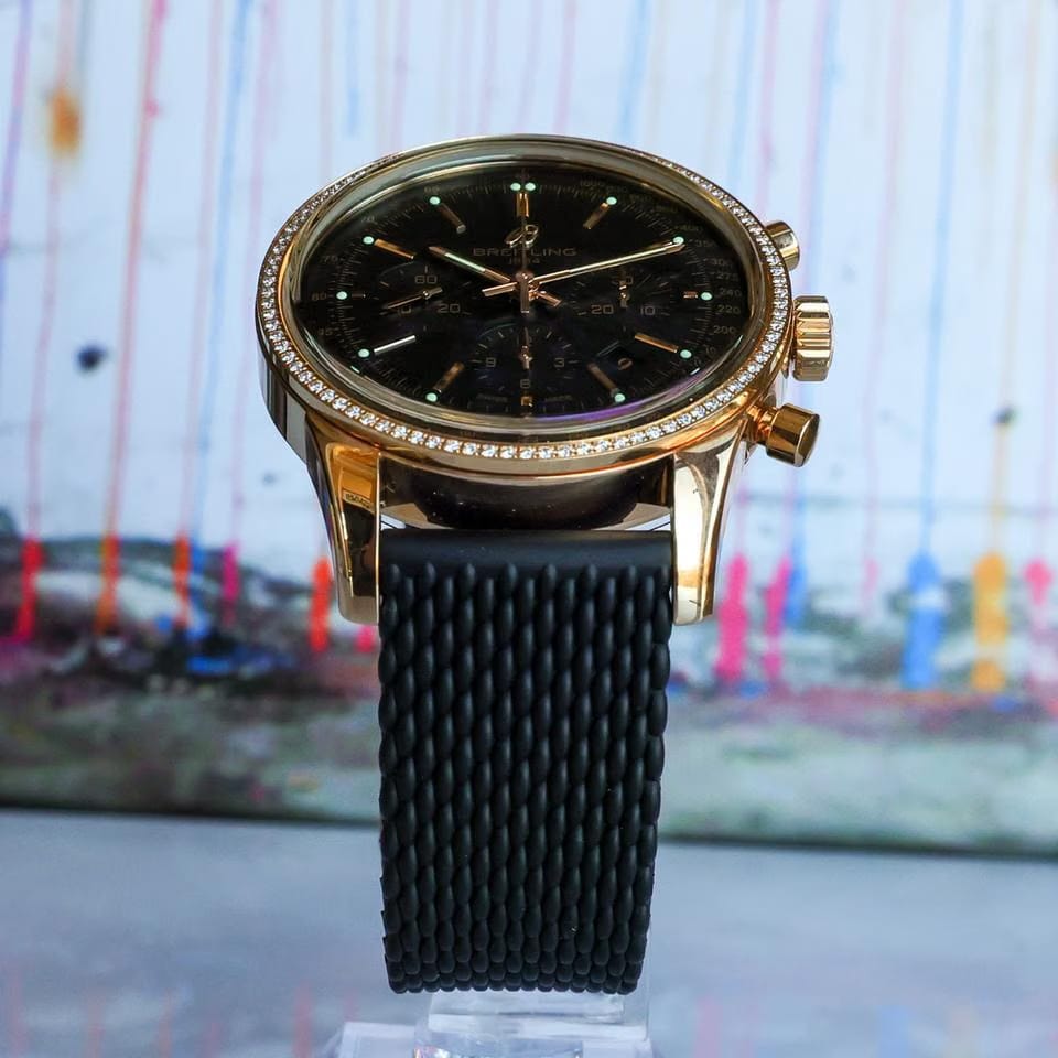 Breitling Transocean Chronograph Diamond RB015253/BB16 2020 Unworn Full Set 43mm 18k YG Black Watch