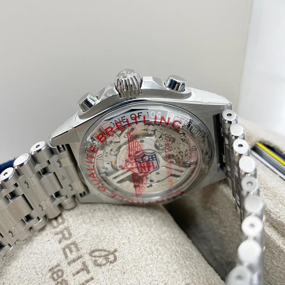 Breitling Chronomat 42 Limited Edition Chronomat B01 42 NFL New York Jets Edition AB01342 B1 L5 A1 Stainless Steel Full Set Complete Box & Papers