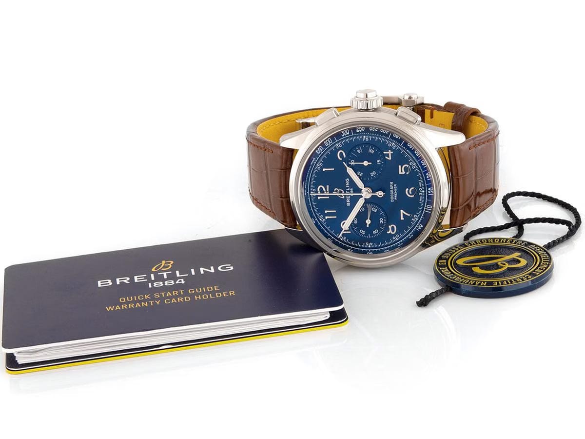 Breitling Duograph Premier B15 Duograph 42mm Steel on Strap Blau B+P 2022 NEW