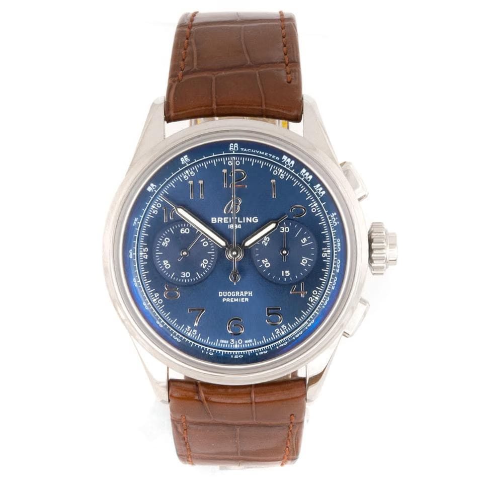 Breitling Duograph Premier B15 Duograph 42mm Steel on Strap Blau B+P 2022 NEW
