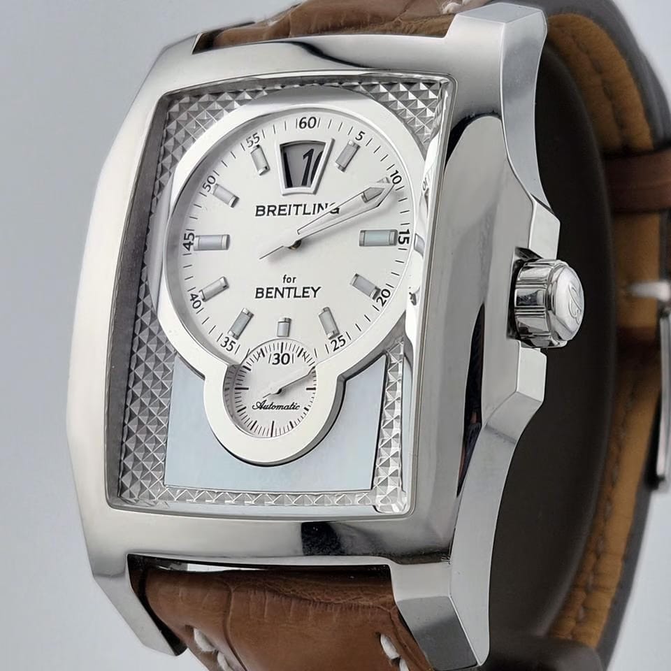 Breitling Bentley Flying Borologio uomo / quadrante argentato con madreperla / cassa acciaio / cinturino pelle marrone - REF. A2836212/B844/756 P