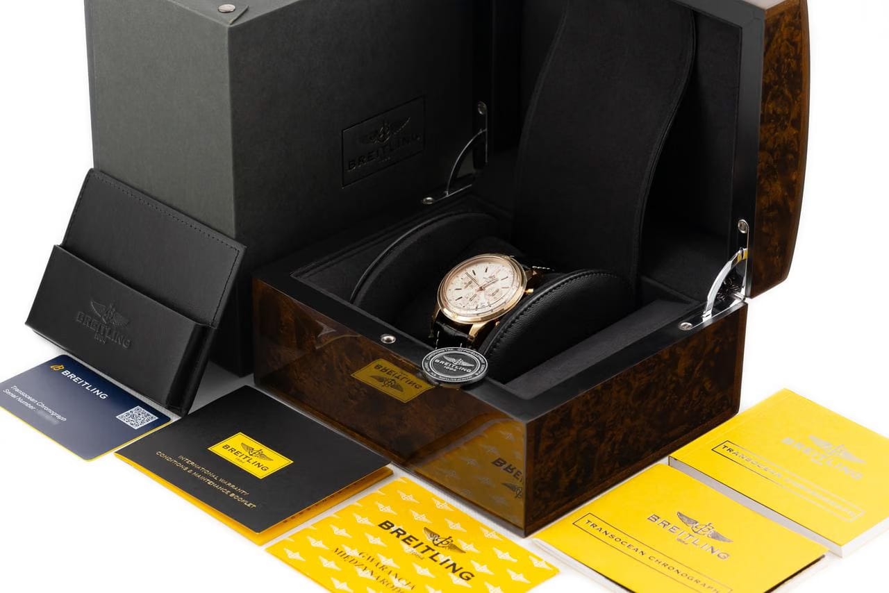 Breitling Transocean Chronograph18k Gold 43mm Ref. Rb0152 Full Set Unworn Stickered