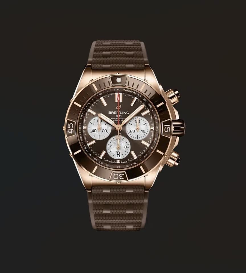 Breitling Chronomat Super Chronomat B01 44 18kt Rose Gold Havana Sundust Brown Edition 1/4th Second Chrono Full Set - Extremely Rare Highly Collectible Edition RB0136