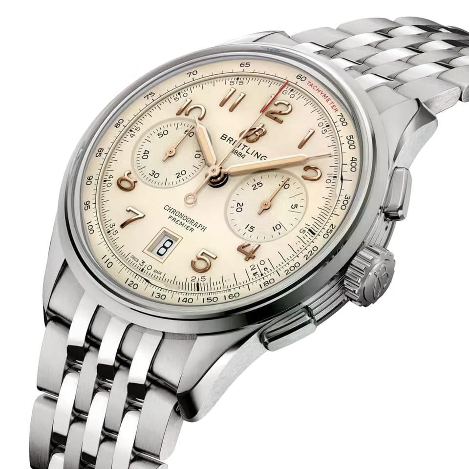 Breitling Premier B01 Chronograph 42mm Cream Dial Stainless Steel Men's Watch AB0145211 G1 A1 Complete Full Set
