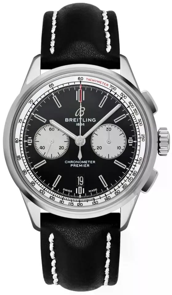 Breitling Premier B01 Chronograph 42mm Black Dial Leather Strap Automatic Men's Watch AB0118371 B1 X3 Full Complete Set