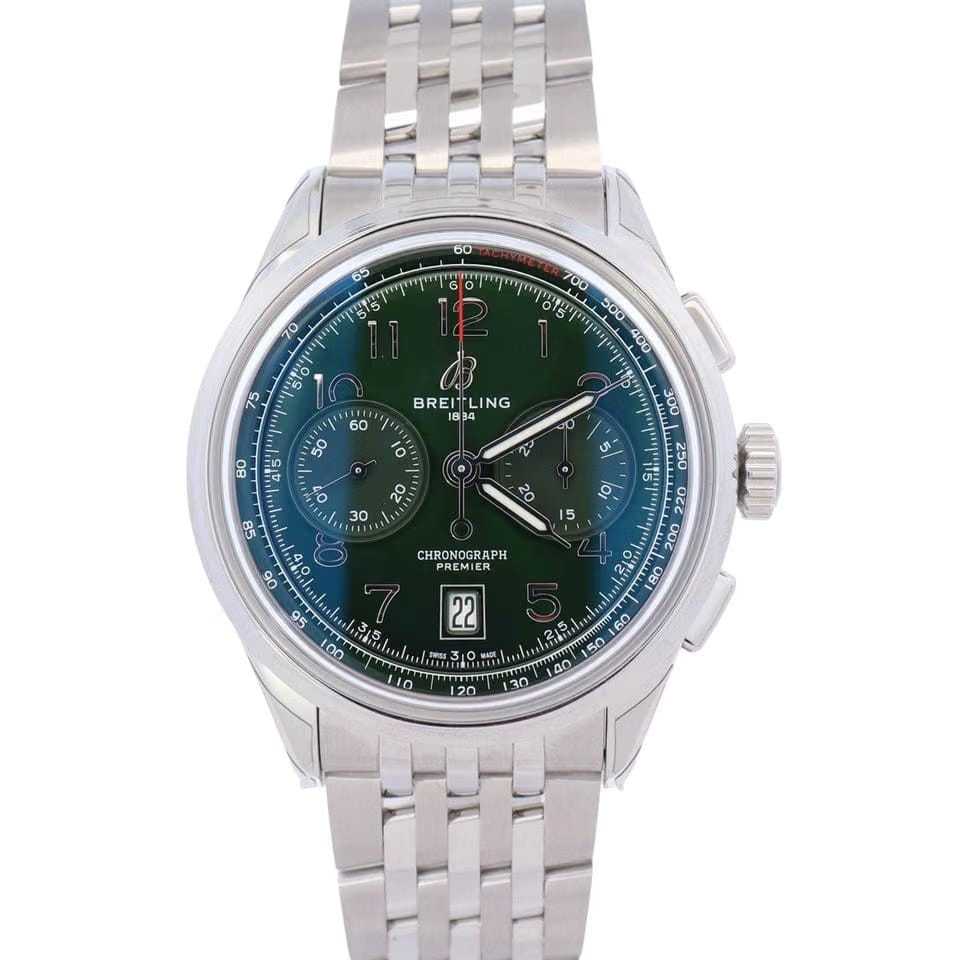 Breitling Premier B01 Chronograph Green Dial Watch Ref# AB0145371 L1 A1
