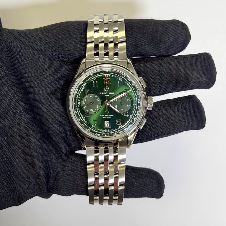Breitling Premier B01 Chronograph Green Dial Watch Ref# AB0145371 L1 A1