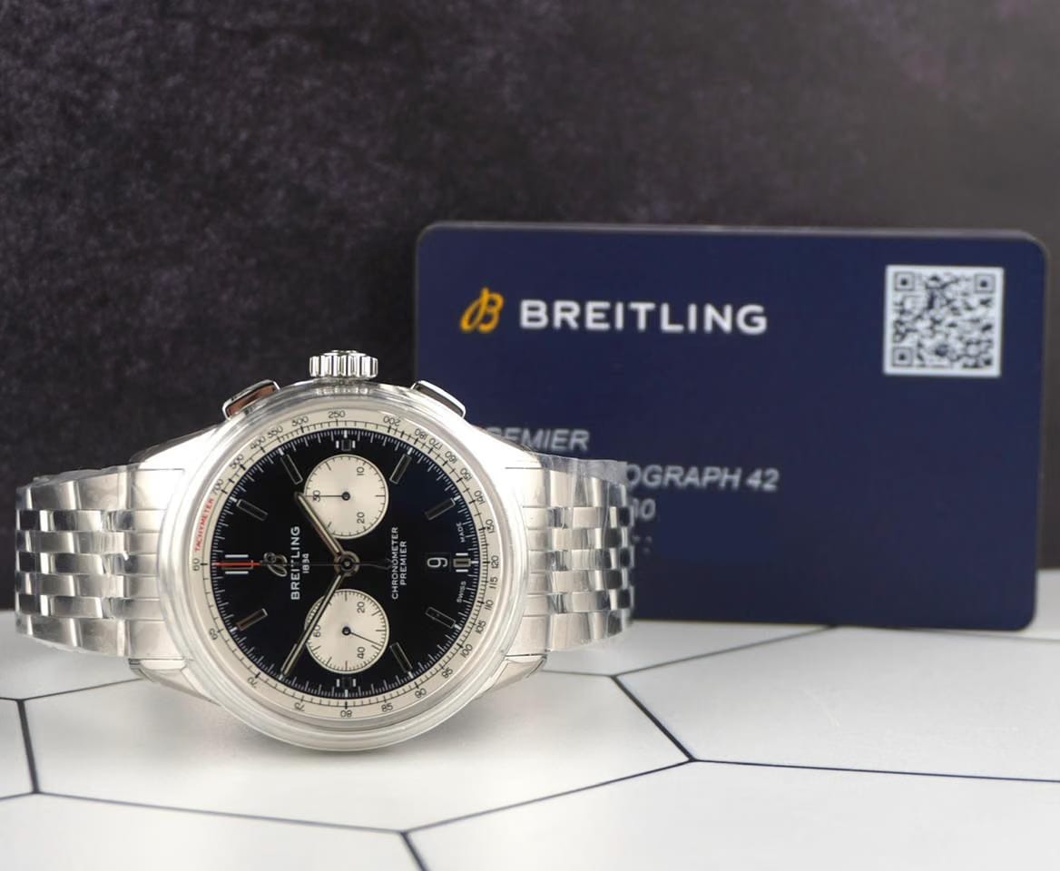 Breitling42mm Premier B01 Chronograph Black Dial Steel Men's Watch AB0118