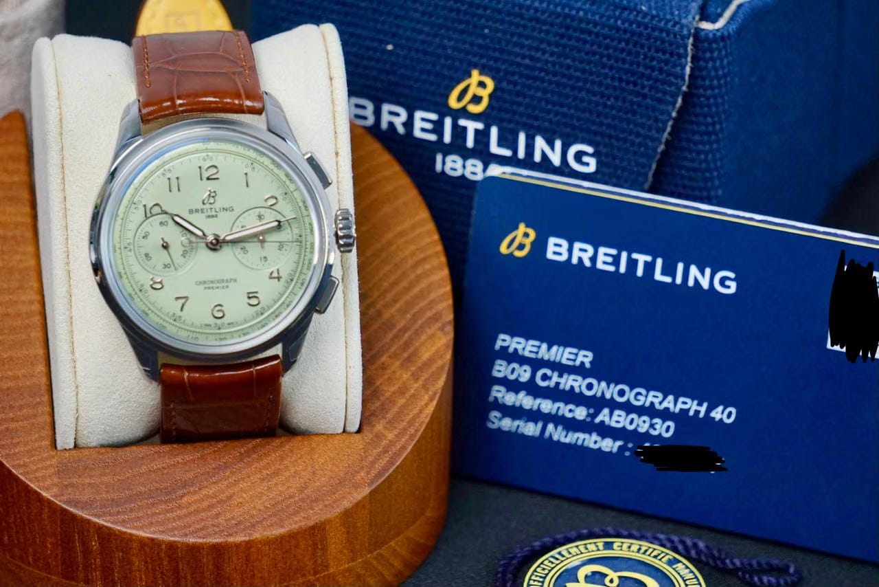 Breitling Premier B09 Chronograph Pistachio Dial • Premier B09 Chronograph • Unworn 2026