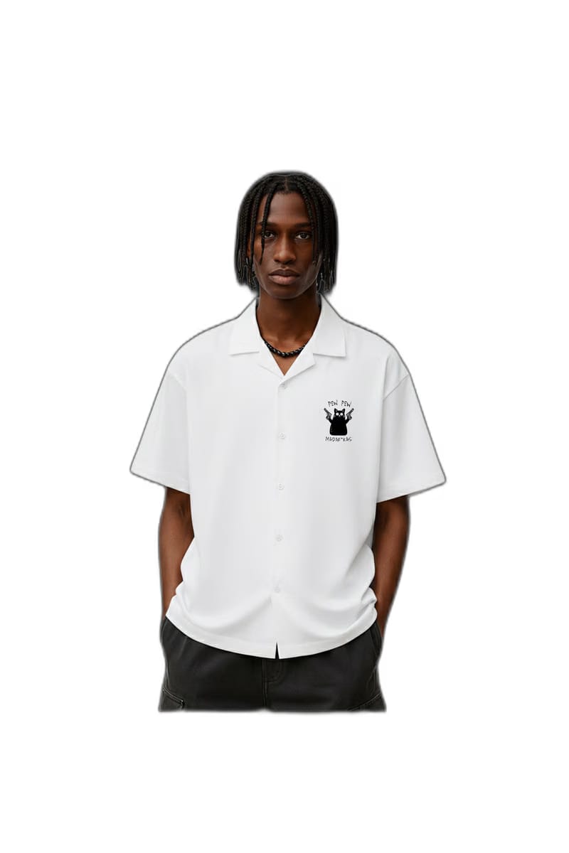 Pew Pew White Bowling Shirt