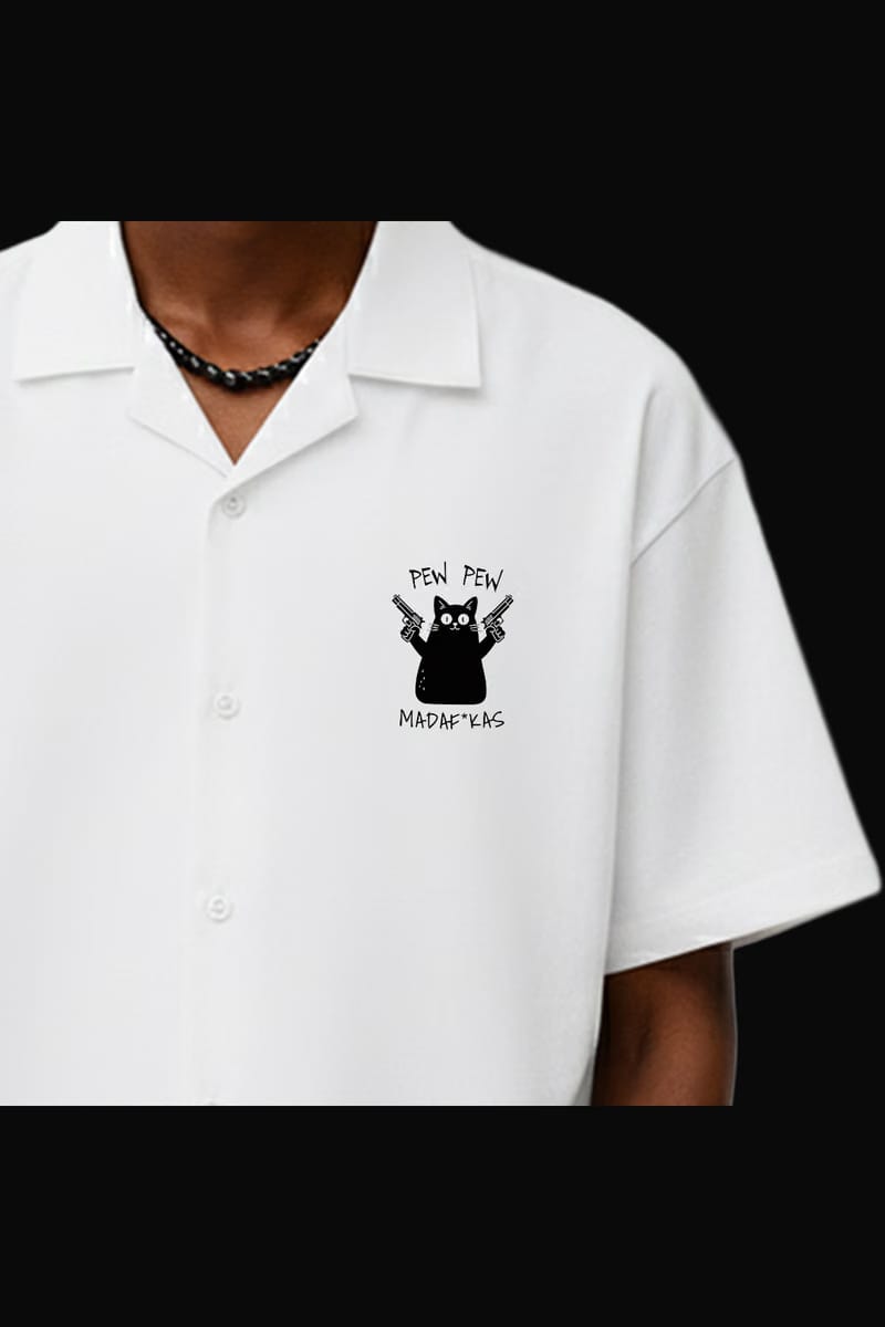 Pew Pew White Bowling Shirt