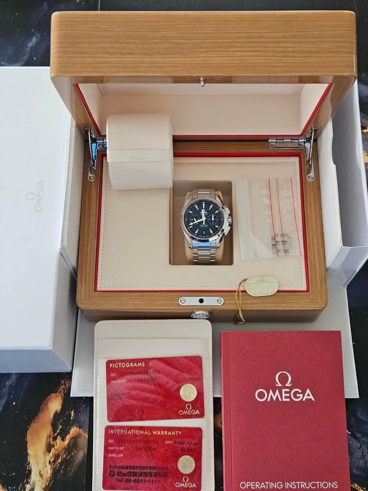 Omega Seamaster Aqua Terra Chronograph Gmt Full Set mit Holzbox und ausgefüllten Papieren