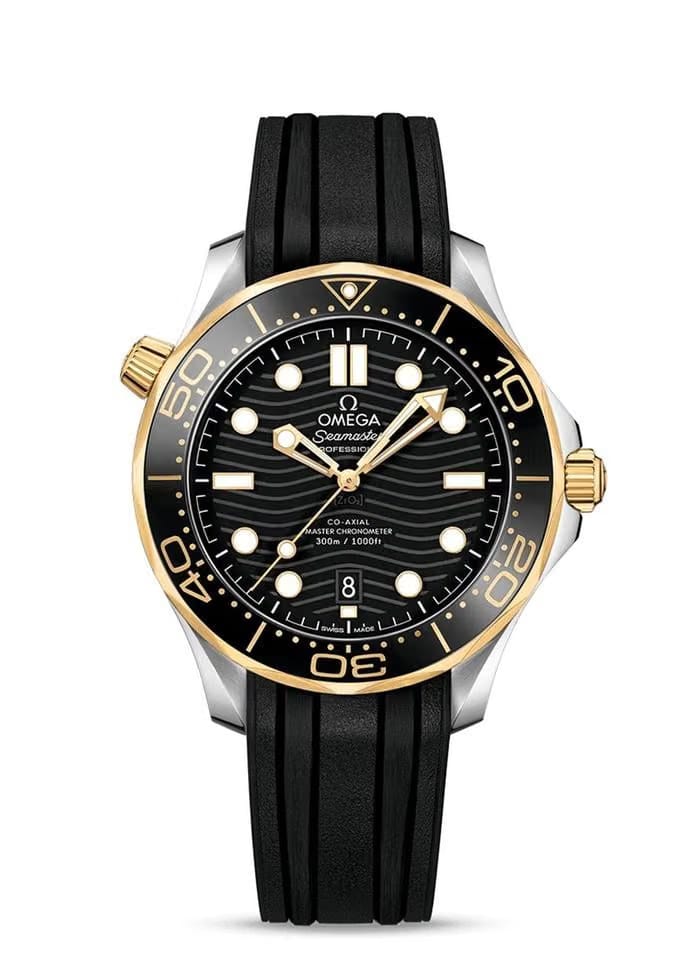 Omega Seamaster Diver 300 Mbasel one Seamaster Diver 300 M yellow gold steel black dial 42mm 5 years international warranty