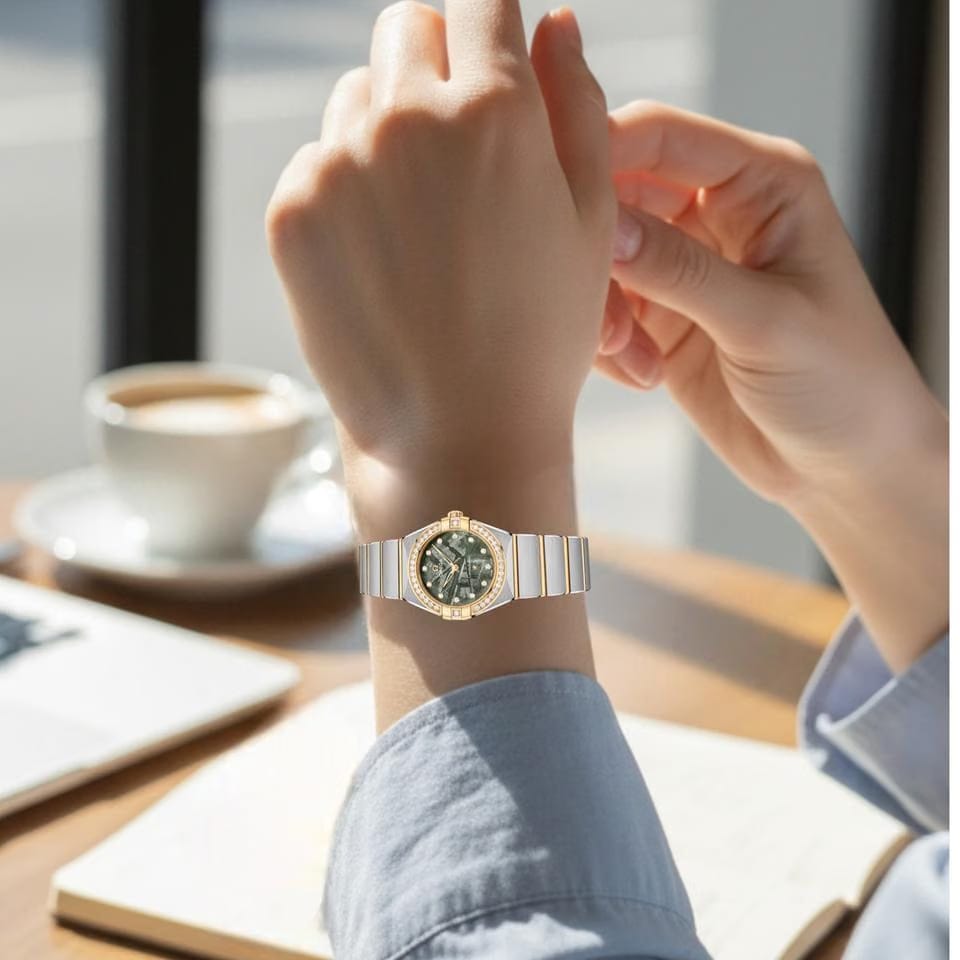 Omega Constellation28 Mm Constellation Steel 18 K Yellow Gold Diamond Bezel 131.25.28.60.99.002 Iron meteorite Green Dial