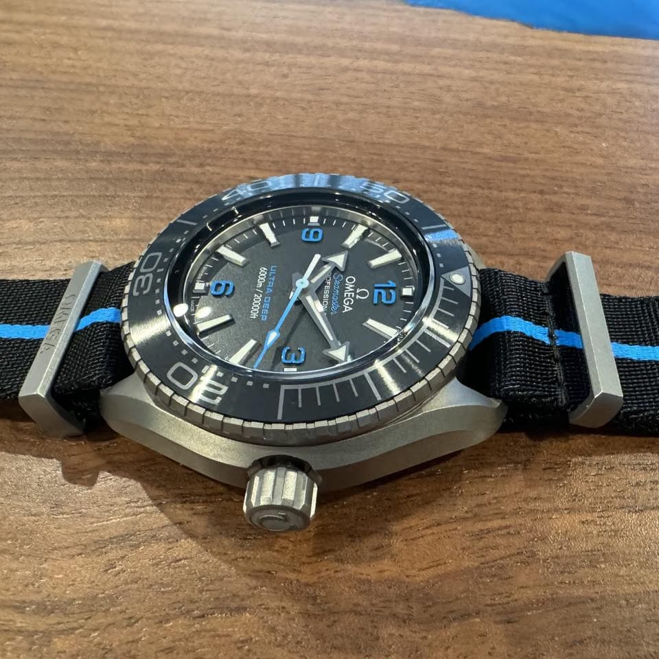 Omega Seamaster Ultra Deep 6000 MPlanet Ocean 6000 M Ultra Deep Diving Watch Grade 5 Titanium on NATO Strap