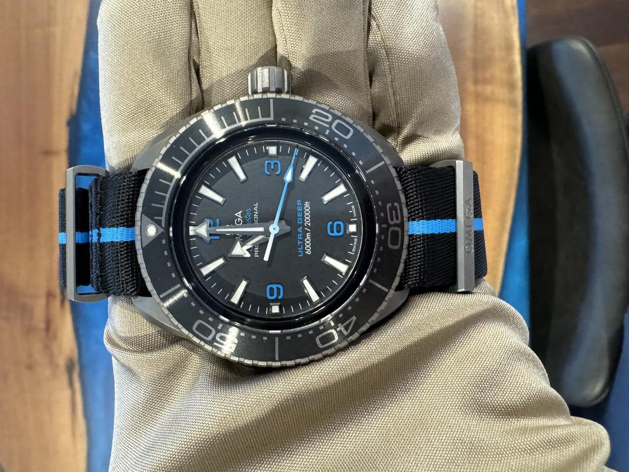 Omega Seamaster Ultra Deep 6000 MPlanet Ocean 6000 M Ultra Deep Diving Watch Grade 5 Titanium on NATO Strap