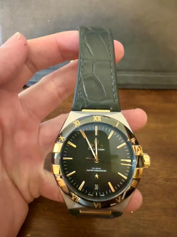 Omega Constellation18k Gold & Green Alligator - Co-Axial Master Chronometer
