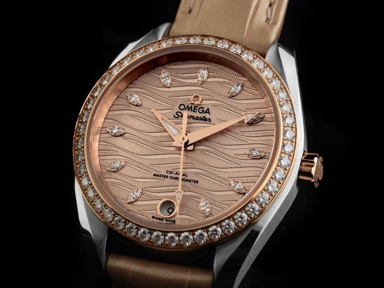 Omega Seamaster Aqua Terra150 M Ref.220.28.34.20.59.001 2026 Full Set Ungetragen Seamaster Aqua Terra 150 M Diamanten Krokoleder Faltschließe