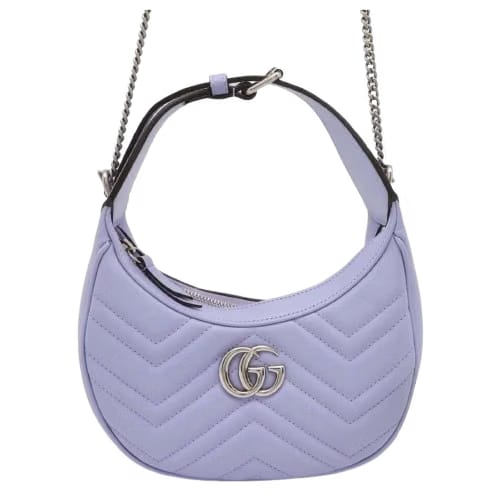 Gucci GG Marmont Half Moon Shape Leather Shoulder Bag Purple