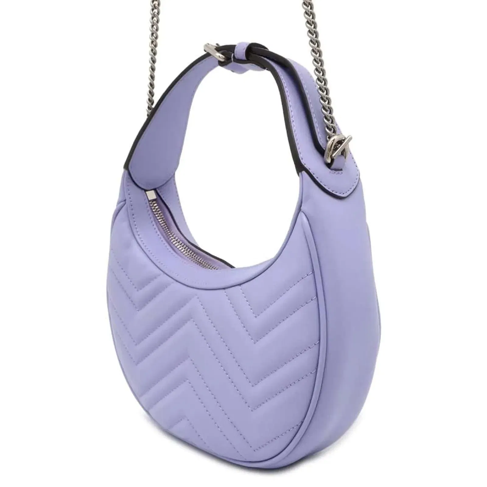 Gucci GG Marmont Half Moon Shape Leather Shoulder Bag Purple