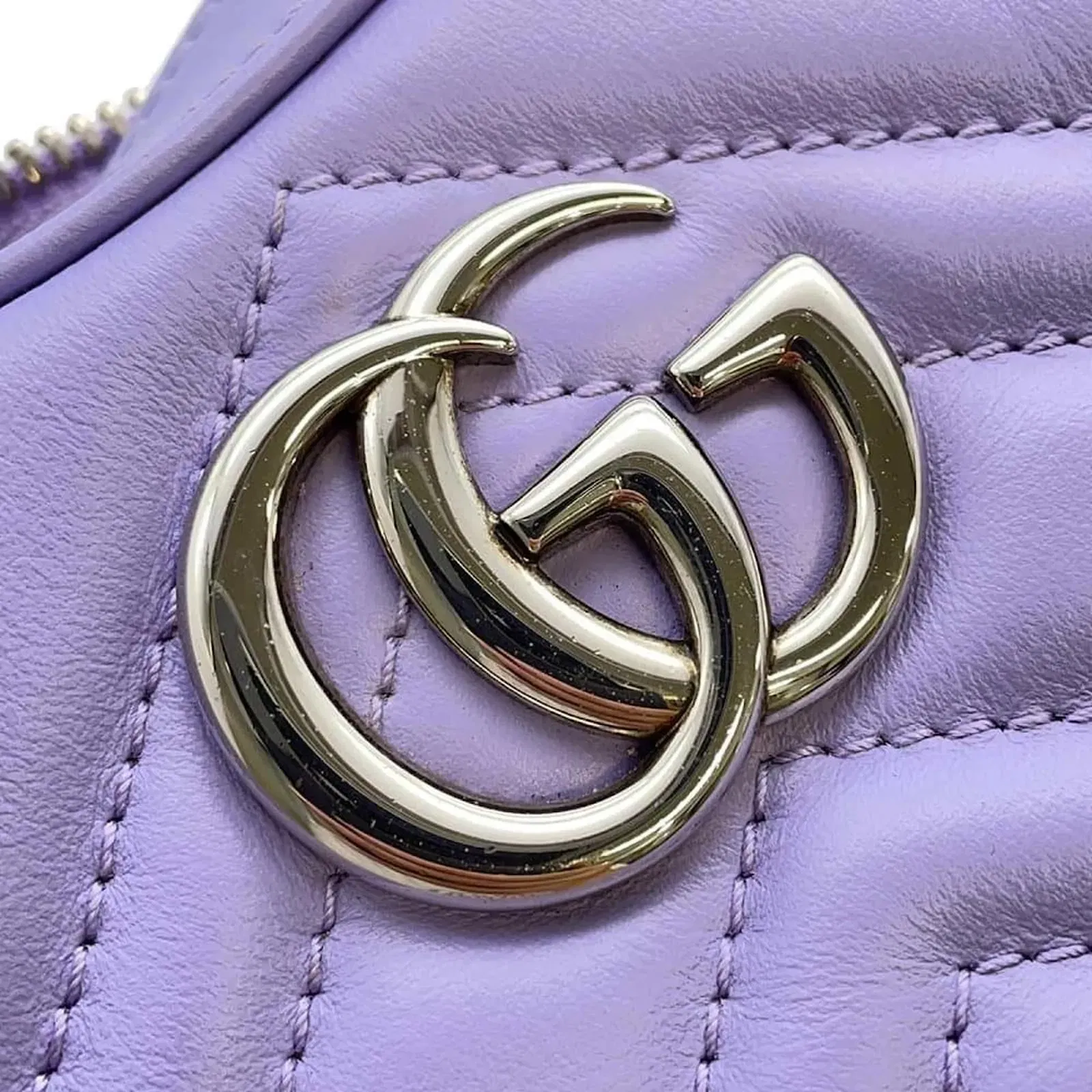 Gucci GG Marmont Half Moon Shape Leather Shoulder Bag Purple