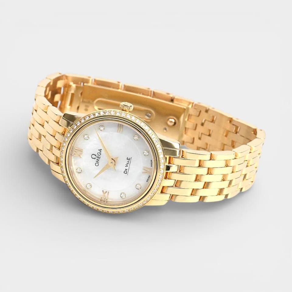 Omega De Ville Prestige Yellow gold / 27.4 mm / Box&Papers / 424.55.27.60.55.001