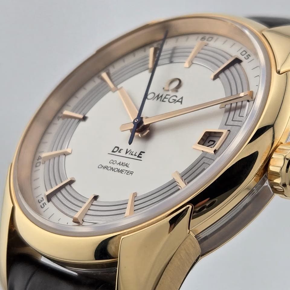 Omega De Ville Hour Vision Co-Axial / orologio uomo / quadrante argentato / cassa oro rosso / cinturino pelle marrone - REF. 43163412102001