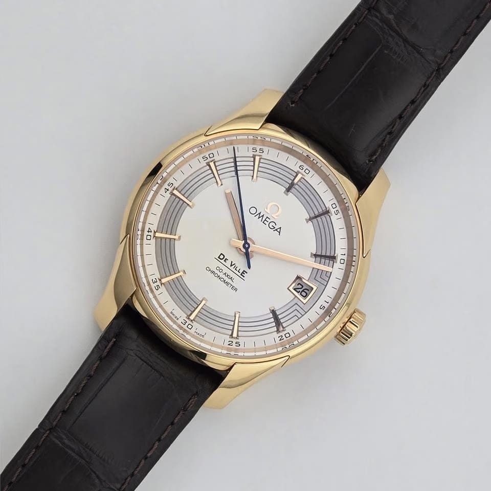 Omega De Ville Hour Vision Co-Axial / orologio uomo / quadrante argentato / cassa oro rosso / cinturino pelle marrone - REF. 43163412102001