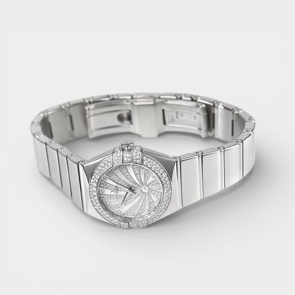 Omega Constellation Quartz White gold / 24 mm / Box&Papers / 123.55.24.60.55.014