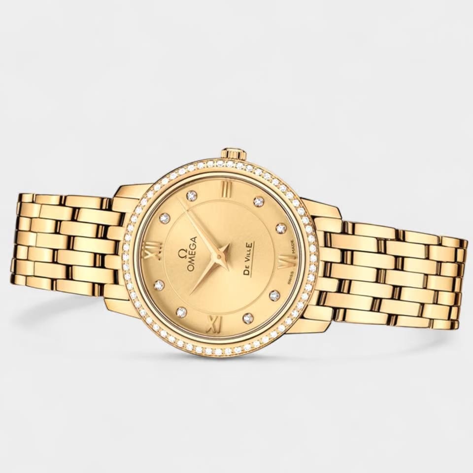 Omega De Ville Prestige Diamond Yellow Gold 27.4 mm/Box&Papers 424.55.27.60.58.001