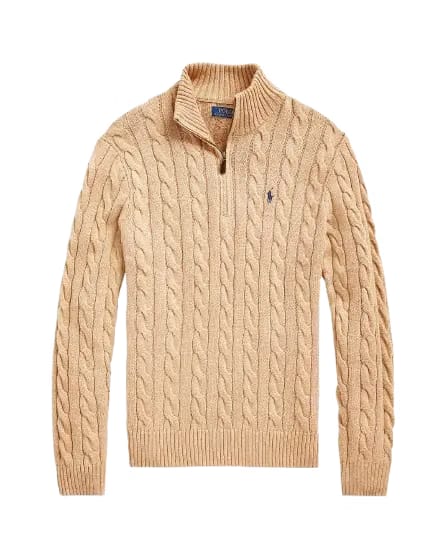 Cable-Knit Cotton Quarter-Zip Jumper (Camel Melange)