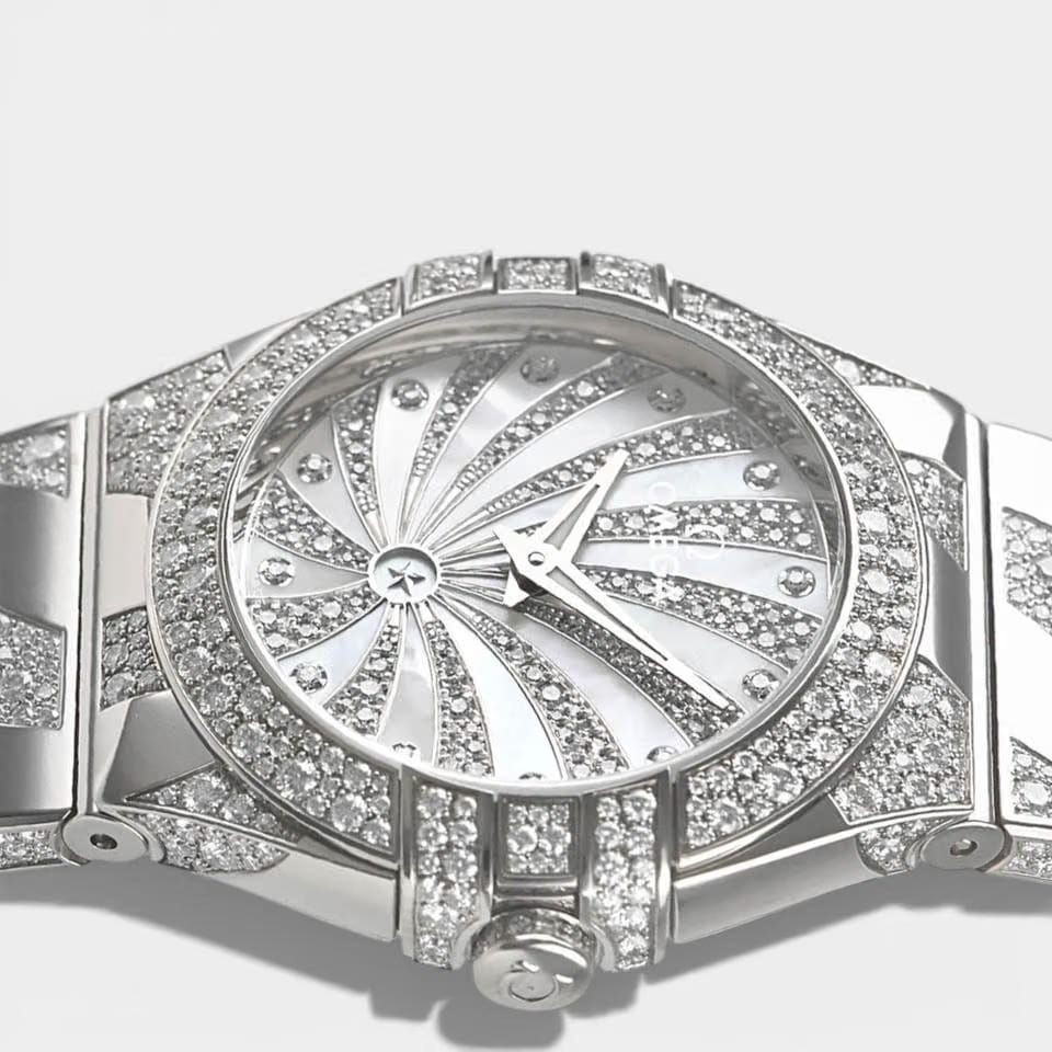 Omega Constellation Quartz White gold / 27 mm / Box&Papers / 123.55.27.60.55.012