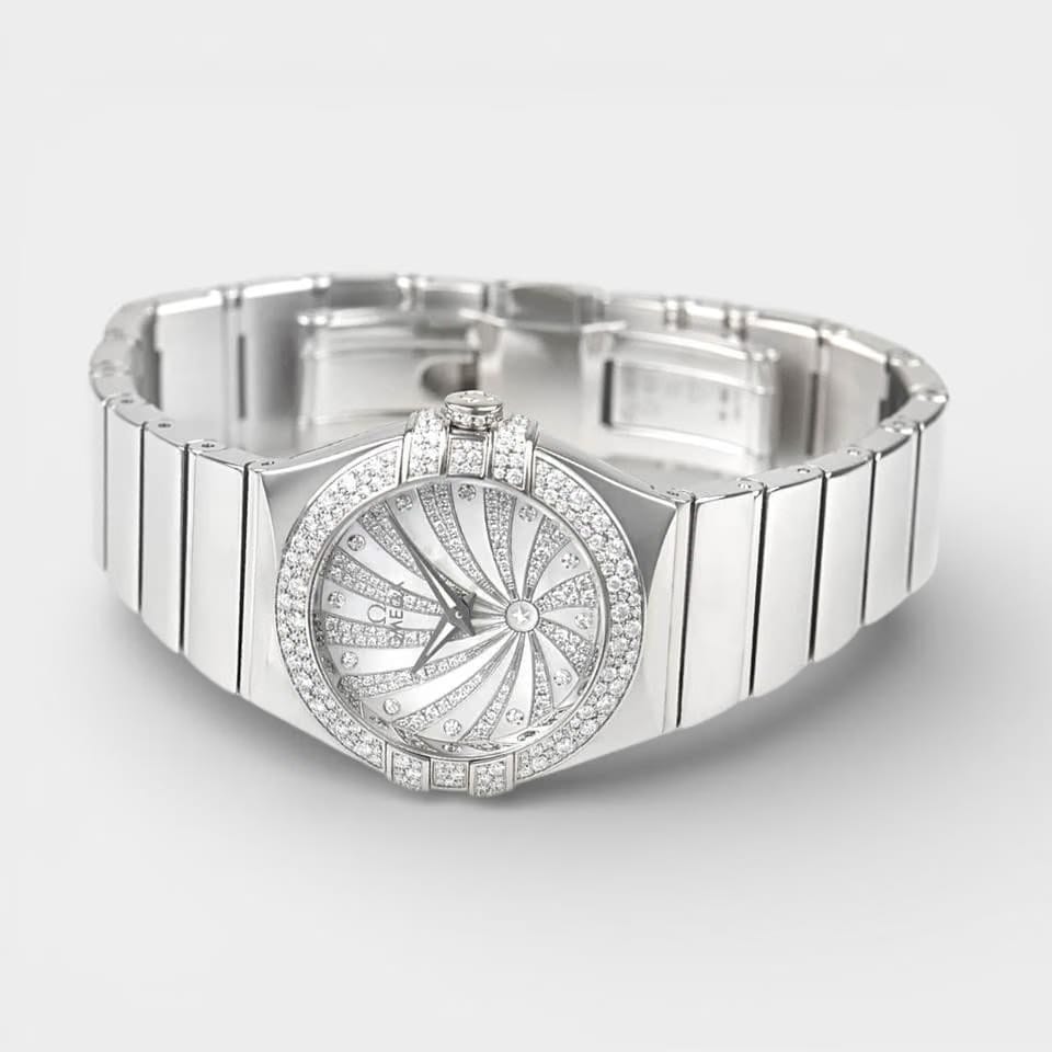 Omega Constellation Quartz White gold / 27 mm / Box&Papers / 123.55.27.60.55.014