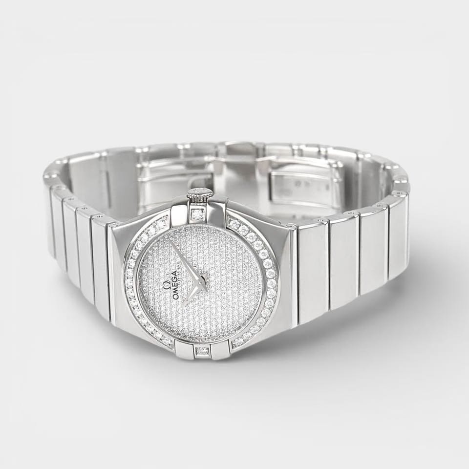 Omega Constellation Quartz White gold / 27 mm / Box&Papers / 123.55.27.60.99.001