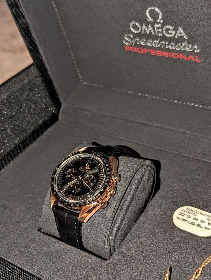 Omega Speedmaster Professional Moonwatch Co-Axial Master Chronometer 2025 42mm 18k Sedna Gold on leather strap