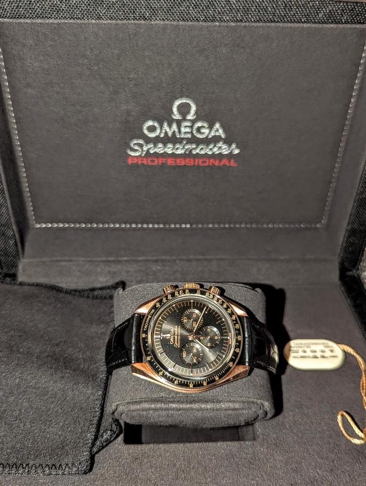 Omega Speedmaster Professional Moonwatch Co-Axial Master Chronometer 2025 42mm 18k Sedna Gold on leather strap