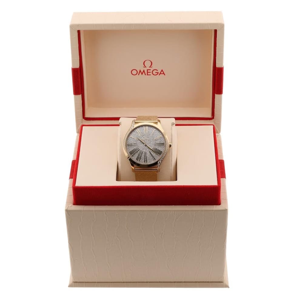 Omega De Ville Trésor36mm Moonshine‑Gold Snow-Setting 768 Diamanten Ref. 428.55.36.60.99.002 B+P