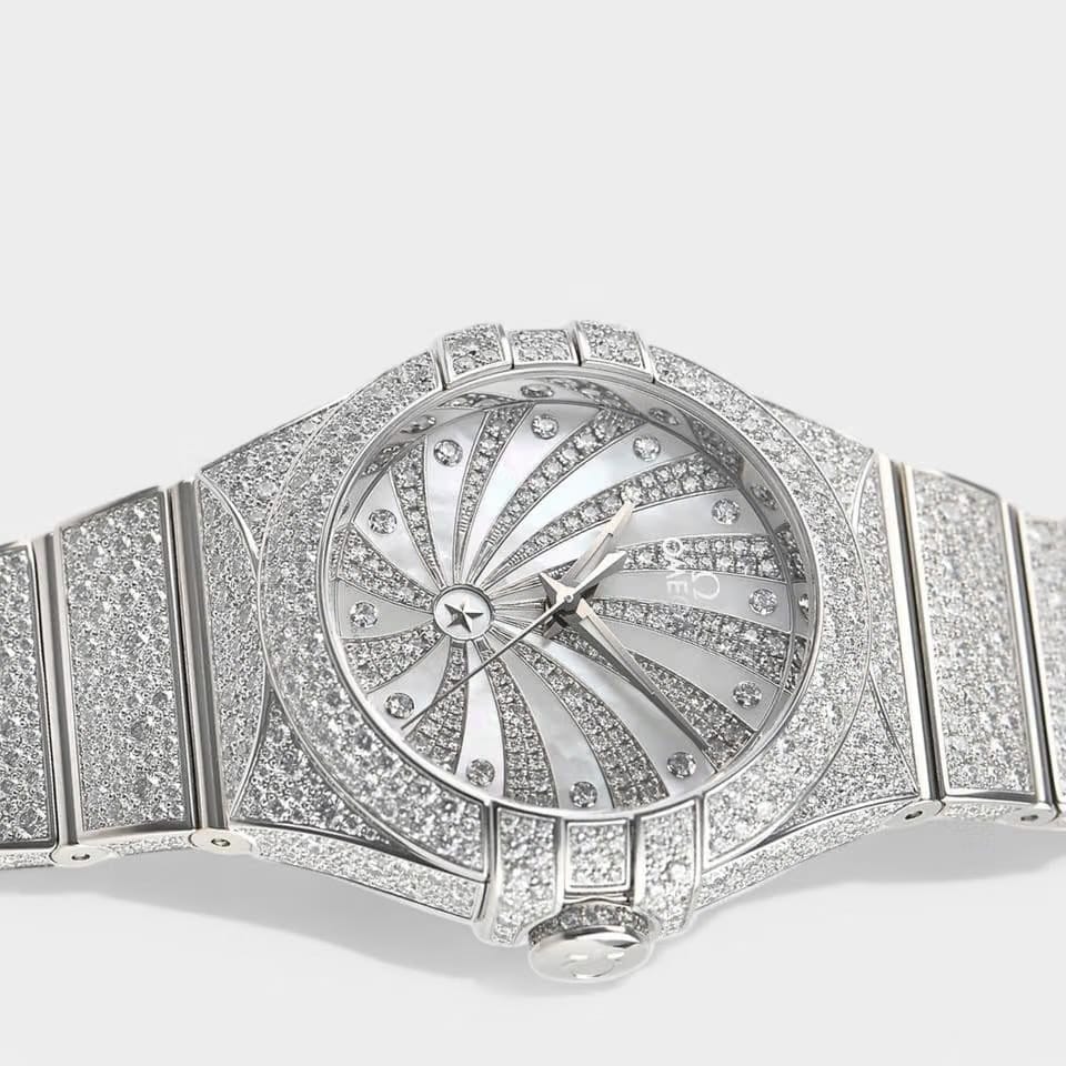 Omega Constellation Ladies Chronometer Diamonds / White Gold / 31 Box&Papers 123.55.31.20.55.007